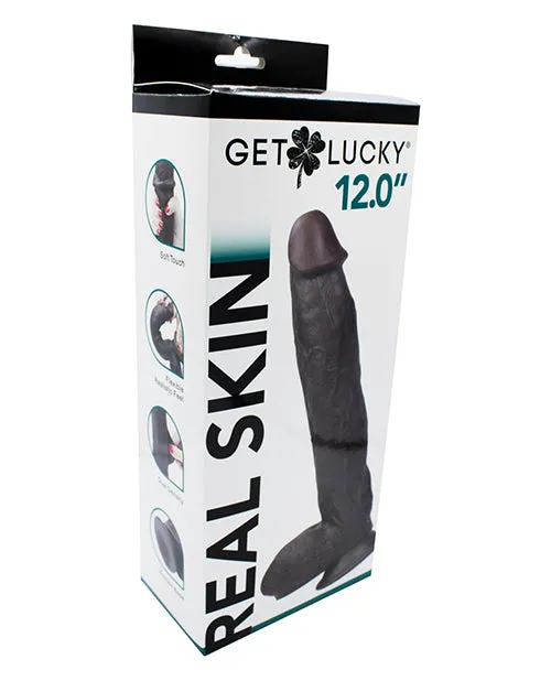 Dildos Get Lucky 12 Real Skin Series Dark Brown Thank Me Now