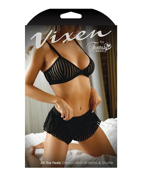 Fantasy Lingerie Anal Vixen Striped Mesh Bralette Shorties Black