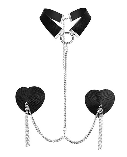 Hott Products Nipplicious Dominatrix Leather Collar Pasties Wchain Restraints
