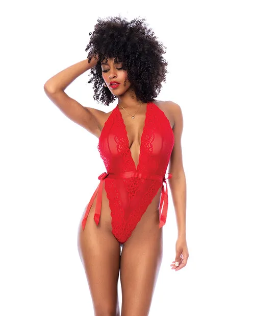 Lace DeepV Halter Teddy wHook and Eye Crotch Closure Mapale Male Sex Toys