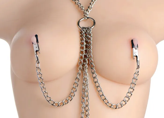 Master Series Couples Master Series Chained Collar with Nipple to Genital Clamps