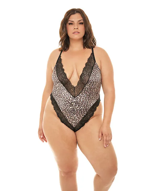 Oh La La Cheri Anal Jolene Satin Teddy Wplunging Neckline Leopardblack