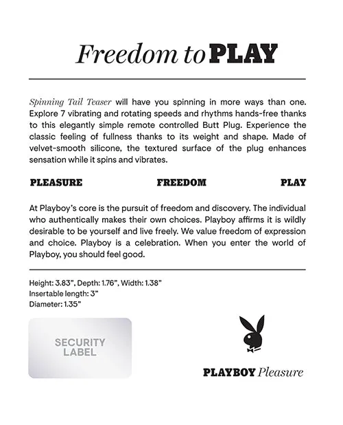Playboy Anal Playboy Pleasure Spinning Tail Teaser Butt Plug Salute