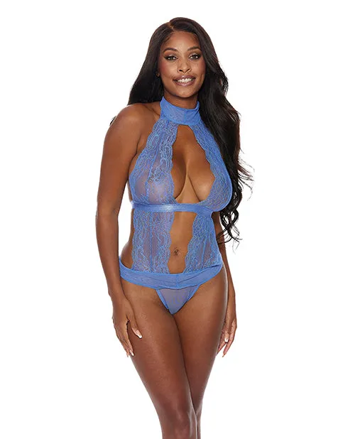 Shirley Of Hollywood Couples Lace Mesh Halter Neck Teddy Periwinkle