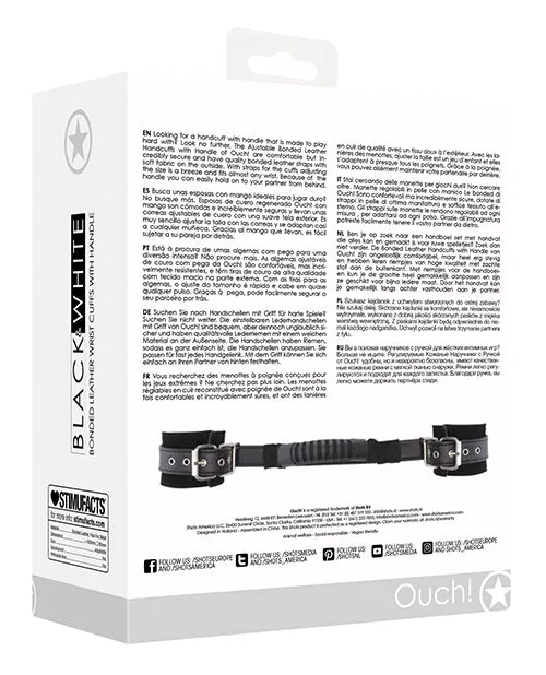 Shots Anal Shots Ouch Black White Bonded Leather Hand Cuffs Whandle