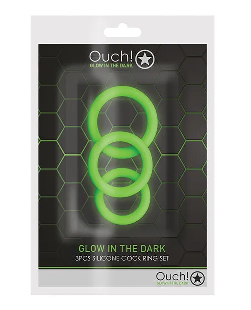 Shots Ouch 3 Pc Cock Ring Set Glow In The Dark Shots Dildos