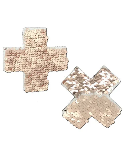Vibrators Pastease Pastease Plus X Rose Gold Shiny Matte Flip Sequined Nipple Pasties