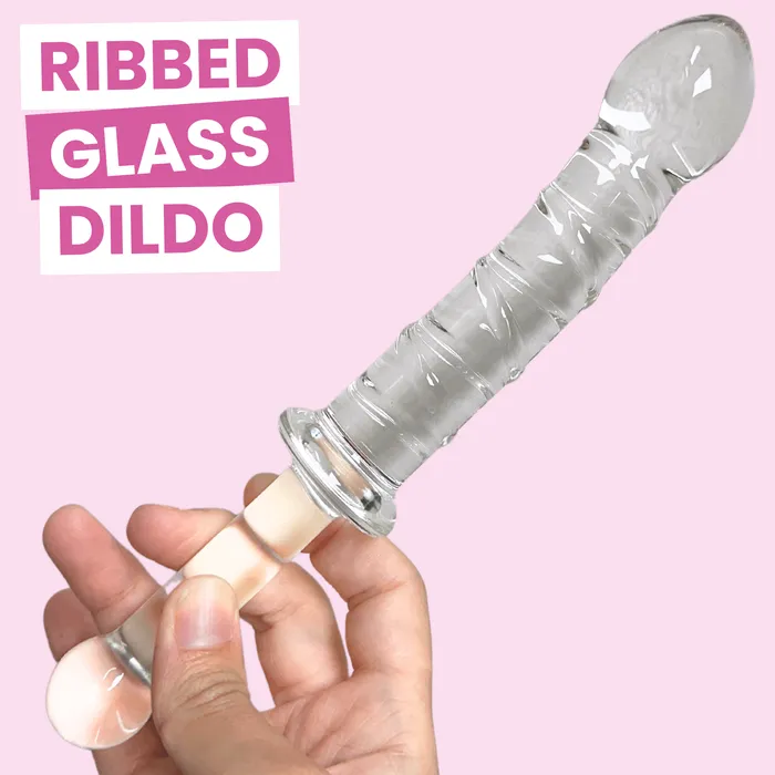 XLong Textured Glass Dildo With Handle Pink BOB Female Sex Toys