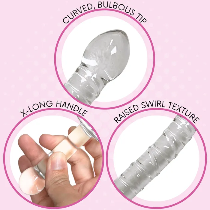 XLong Textured Glass Dildo With Handle Pink BOB Female Sex Toys