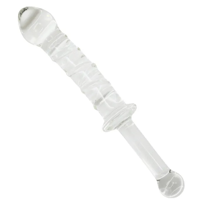 XLong Textured Glass Dildo With Handle Pink BOB Female Sex Toys