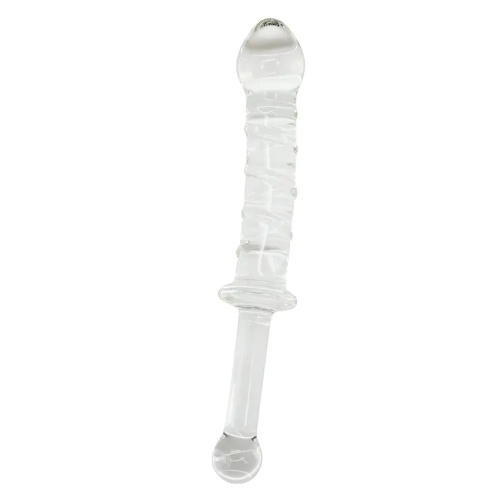 XLong Textured Glass Dildo With Handle Pink BOB Female Sex Toys