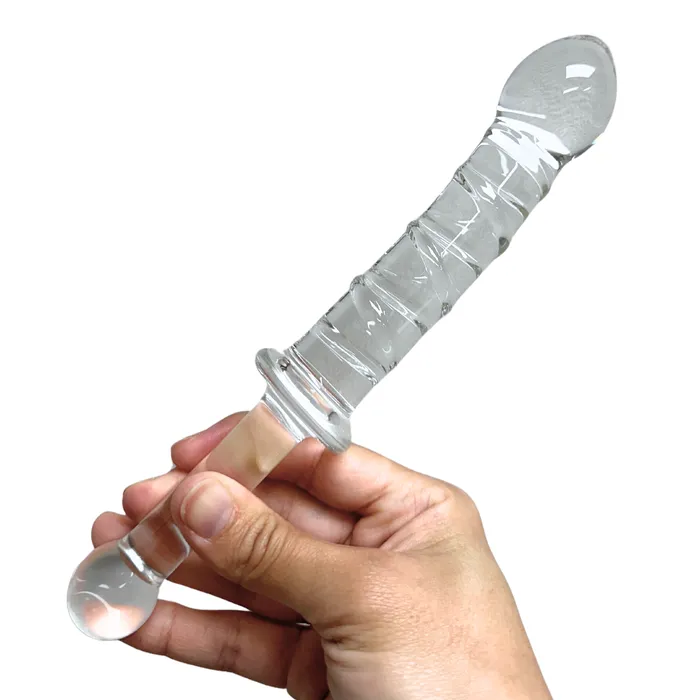 XLong Textured Glass Dildo With Handle Pink BOB Female Sex Toys