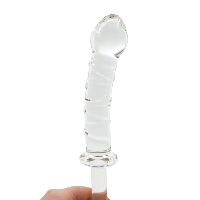 XLong Textured Glass Dildo With Handle Pink BOB Female Sex Toys