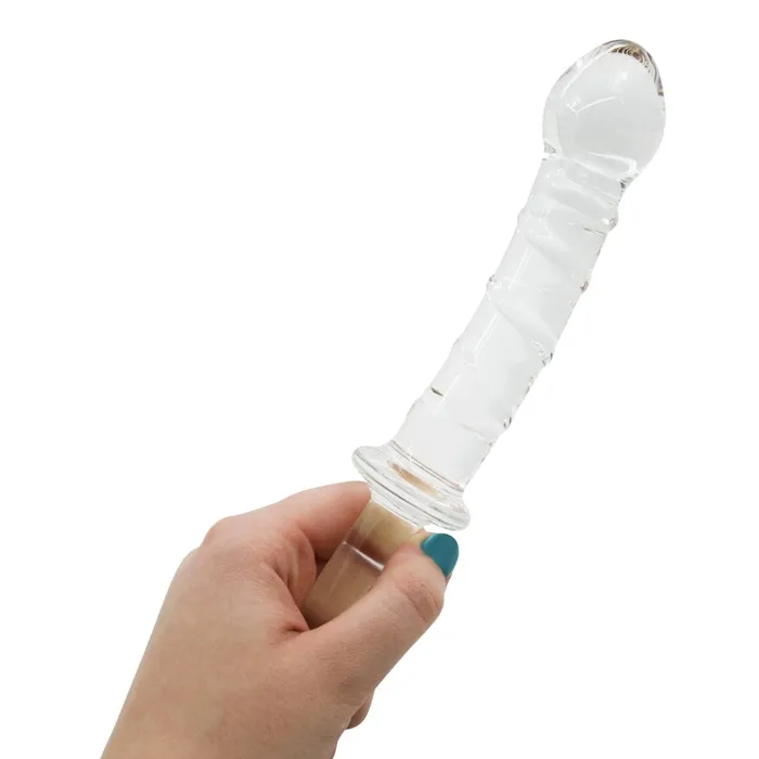 XLong Textured Glass Dildo With Handle Pink BOB Female Sex Toys