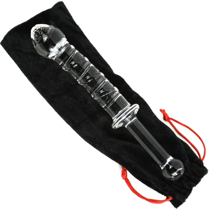 XLong Textured Glass Dildo With Handle Pink BOB Female Sex Toys