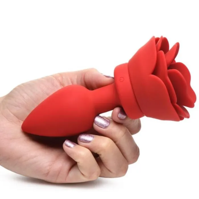 XR Brands Male Sex Toys Rechargeable Silicone Vibrating Rose Anal Plug