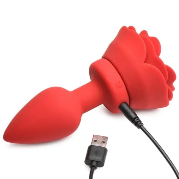 XR Brands Male Sex Toys Rechargeable Silicone Vibrating Rose Anal Plug